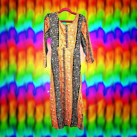 VINTAGE ‘90s Orange Floral Dress - Picture 1 of 2